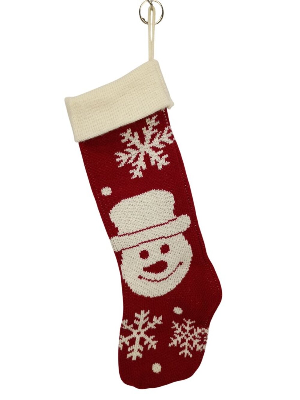 Snowman & Snowflake Knitted Christmas Stocking Red & White Holiday Decoration‎